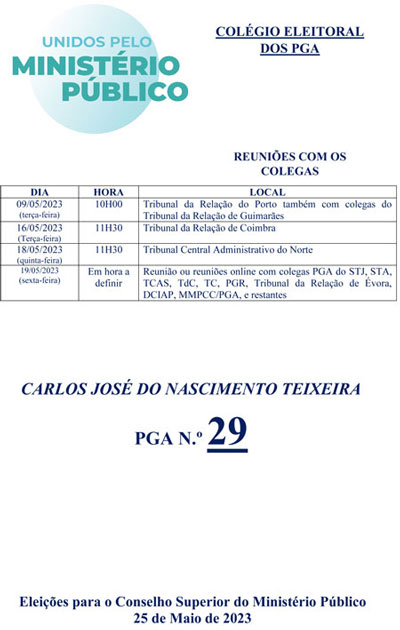 Carlos José do Nascimento Teixeira – Agenda de campanha
