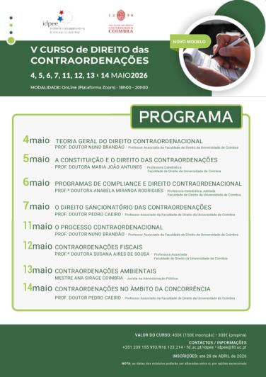V Curso de Direito das Contraordenações