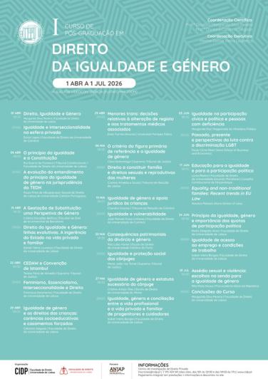 I Curso de Pós-Graduação em Direito da Igualdade e Género