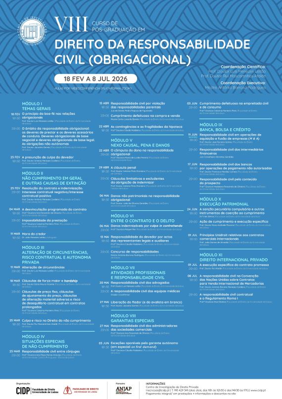 VIII Curso de Pós-Graduação em Direito da Responsabilidade Civil Obrigacional