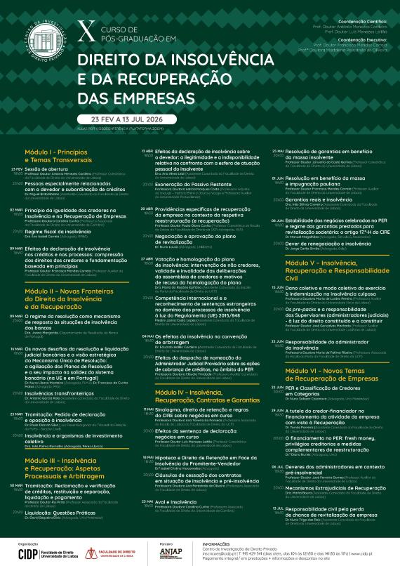 X Curso de Pós-Graduação em Direito da Insolvência e da Recuperação de Empresas