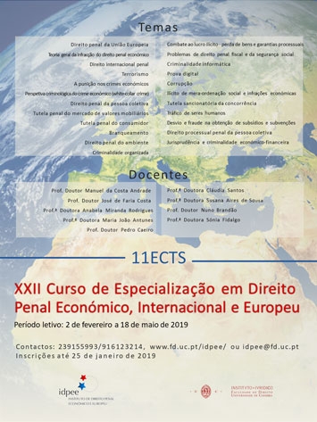 XXII Curso de Especialização em Direito Penal Económico, Internacional e Europeu