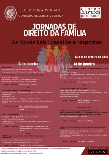 cartaz Jornadas de Direito da Família – As Novas leis: desafios e respostas