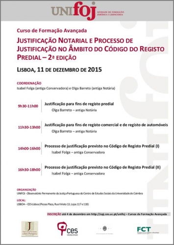 Curso de Formação Avançada "Justificação notarial e processo de justificação no âmbito do registo predial (2.ª edição)"