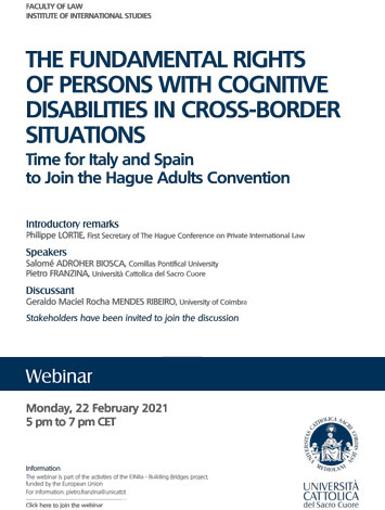 “The Fundamental Rights of Persons with Cognitive Disabilities in Cross-border Situations – Time for Italy and Spain to Join the Hague Adults Convention” – Webinar